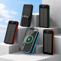 Banque d'alimentation solaire 10000mAh avec charge magnétique sans fil, 4 câbles intégrés et lampe de camping LED