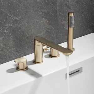 Rubinetto per <span class=keywords><strong>Vasca</strong></span> <span class=keywords><strong>da</strong></span> Bagno Stile Romano con Doccetta, Montaggio su Piano, 4 Fori con Valvola, Ottone Massiccio, 2 Maniglie, Design Ampio - Product Image 3