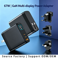 HNT ODM/OEM 67W GaN 3 Port Tipe C+USB Pengisi Daya Cepat dengan Layar Digital LED  Adaptor Dinding PD & QC untuk iPhone 15 16