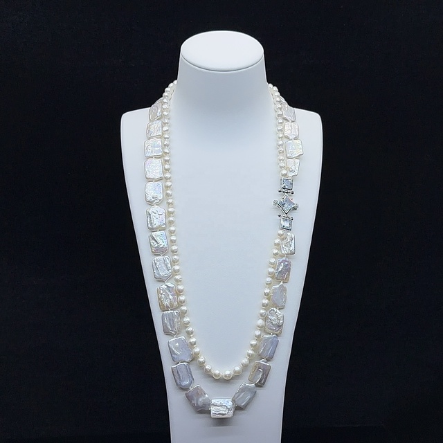 26inches Fashion Design Baroque Shaped Pearl  Choker Necklace Double Layered Pearl Necklace Jewelry for Women
