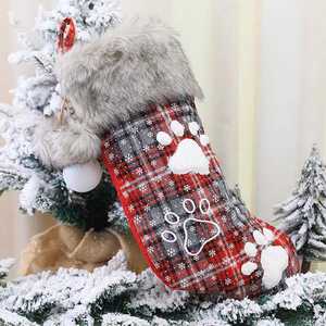Wholesale Bulk Luxury Faux Fur Cuff Plaid Pet <strong>Dog</strong> Embroidery <strong>Christmas</strong> <strong>Stockings</strong> - Product Image 4