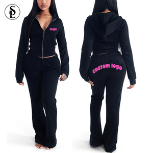 Kadın eşofman özel logo kıyafetler Jogger kadınlar iki parçalı Y2K giyim pamuk kapüşonlu Sweatpants kadınlar Sweatsuits - Product Image 1