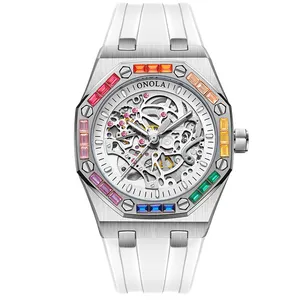 ONOLA 브랜드 NEW 3834D 맞춤형 로고 기계식 시계 다이아몬드 시계 남자 시계 자동 스켈레톤 손목시계