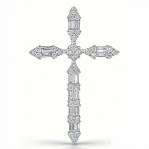 CUSTOM SILVER 10K/14K/18K GOLD PLATED LAB GROWN CVD DIAMOND CLASSIC ENGAGEMENT GIFT SWEATER <b>CHAIN</b> NECKLACE <b>CROSS</b> PENDANT - Product Image 1