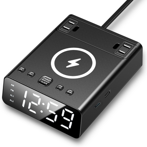 Cargador inalámbrico DC12 <span class=keywords><strong>7</strong></span> en 1 Tipo C puertos de carga concentrador USB <span class=keywords><strong>despertador</strong></span> digital con toma de corriente de CA tira de alimentación - Product Image 1