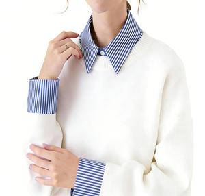 เสื้อคอปกและปลายแขนเสื้อแบบถอดได้ 2-in-1 ลายทางสีฟ้าขาว ผ้าฝ้าย สำหรับผู้หญิง ขายดีปี 2026 คอปลอม/ปลอกแขนปลอม สำหรับเสื้อสเวตเตอร์ ขายส่ง - Product Image 1