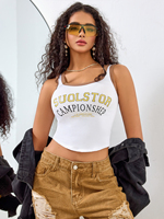 2025 nouveau Style femmes caraco haut lettre impression débardeur sans manches Spaghetti sangle femmes licou