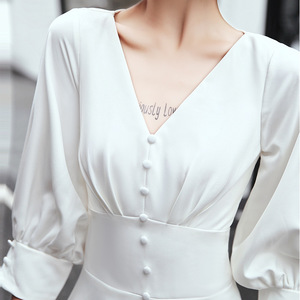 Robe de soirée blanche pour femmes, nouveau style, tempérament quotidien, <span class=keywords><strong>satin</strong></span> français - Product Image 2