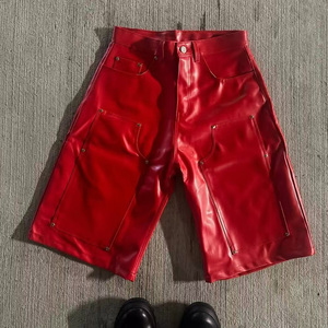 Pantalones Culottes de Cuero Sintético para <span class=keywords><strong>Hombre</strong></span>, Estilo Y2K, Anchos, Cortos, Holgados, de Moda Urbana, Estilo Punk y Hip Hop - Product Image 1