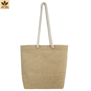 Sac en jute laminé avec poignée en corde torsadée, sac de shopping réutilisable écologique, sac de transport en jute naturel - Product Image 1