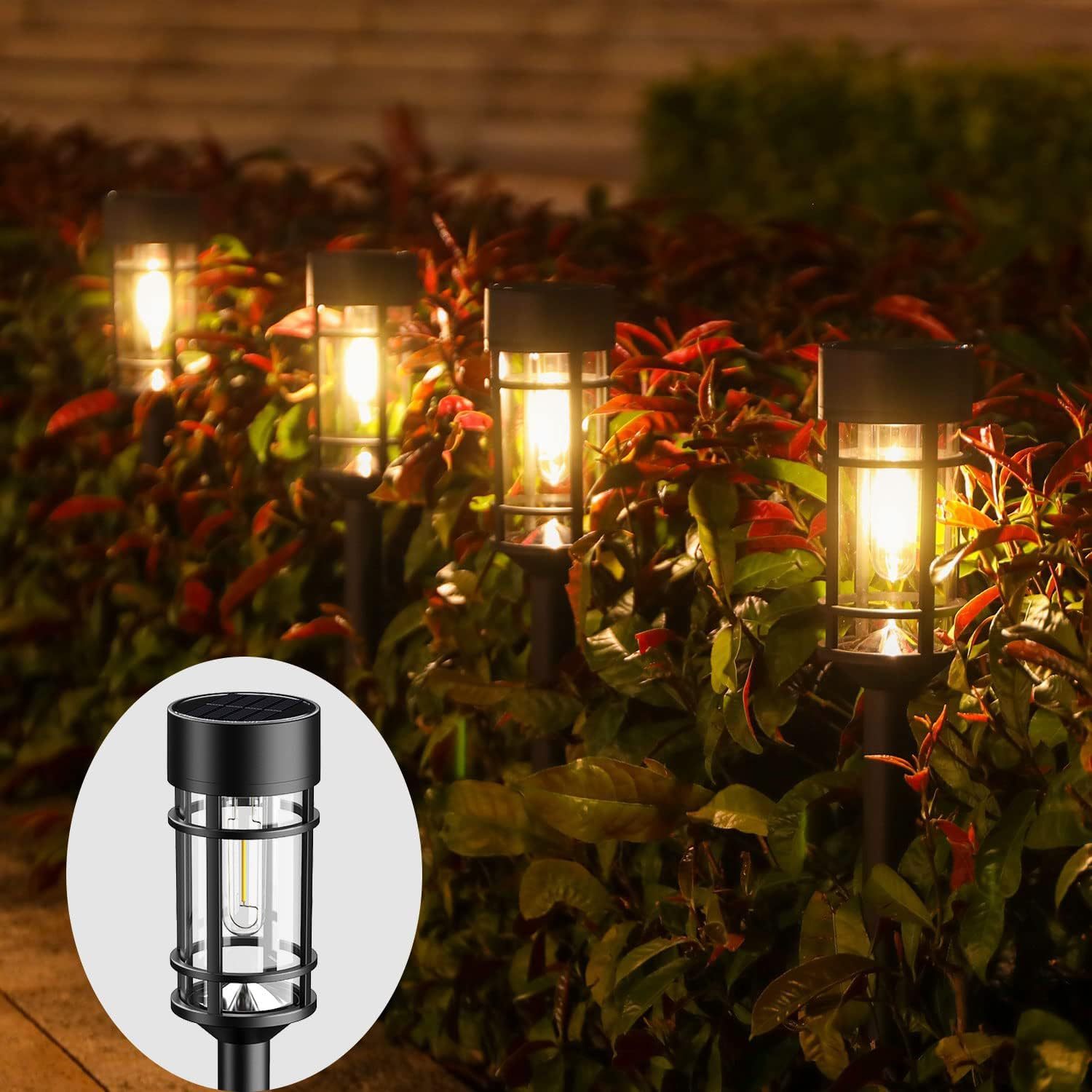 Tungsten Bulb Solar Pathway Lights Outdoor Water-Resistant High Brightness Garden Lights Landscape Lawn Yard Walkway Driveway