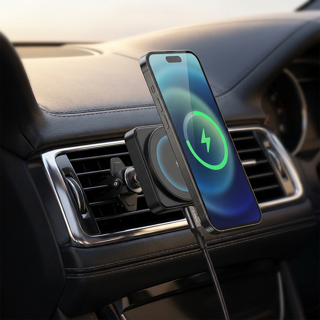 New Arrival Strong Magnetic Fast Charging Mount Wireless Charger Car Air Vent Phone Holder for iPhone 17
