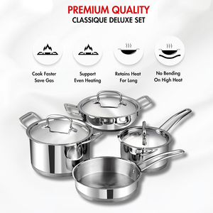 Juego combinado de utensilios de cocina de acero inoxidable QANA <span class=keywords><strong>Deluxe</strong></span>, 7 Uds., diseño minimalista, cacerola ecológica con fondo para estufa de Gas de inducción - Product Image 3
