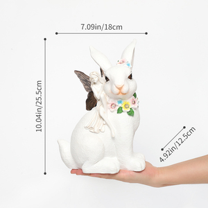 Tượng trang trí thỏ bằng nhựa resin năng lượng mặt trời LED cao cấp Roogo dùng cho trang trí sân vườn và ngày lễ - Product Image 2