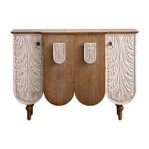Mueble de Entrada de Madera Maciza Tallada Estilo Americano de 900 mm de Alto para Sala de Estar, Vestíbulo, Almacenamiento Decorativo - Product Image 3