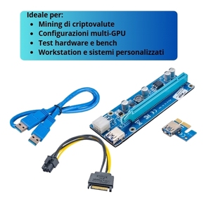 Scheda Riser PCIe da 1x a 16x con cavo USB 3.0 e adattatore di alimentazione per GPU da mining e schede grafiche - Product Image 3