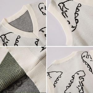 เสื้อกั๊กไหมพรมลายไดโนเสาร์สำหรับผู้ชาย FOXA แบบไม่มีแขน สวมใส่สบายๆ ดีไซน์ลายปักแบบวาดด้วยมือ - Product Image 4