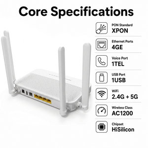 เราเตอร์ ONU XPON มือสอง รองรับ WiFi5 แบบ Dual Band AC1200 4GE 1TEL 1USB พอร์ต 2.4G 5G โมเด็มออปติคอล รองรับ OMCI TR069 สำหรับ FTTR FTTX - Product Image 3