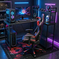 Escritorio Profesional para Gamers en Forma de L con Estantes Abiertos, Estructura de Acero Resistente, Mesa de Computadora Esquinera para el Hogar o Dormitorio