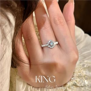 King Silver Jewelry Flower Diamond <b>Ring</b> S925 Sterling Silver Women's Engagement <b>Fine</b> <b>Ring</b> - Product Image 1