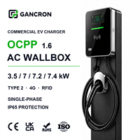 Chargeur EV GANCRON OEM OCPP 1.6J AC 7kW Type 2 IP65 RFID 4G LTE mural pour usage commercial et public