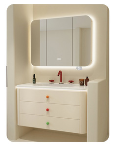 ชุดโต๊ะเครื่องแป้งห้องน้ำทันสมัยขนาด 80 นิ้ว พร้อมกระจกอัจฉริยะ ตู้เคลือบแลคเกอร์ PVC อ่างเซรามิก 3 ลิ้นชัก กันน้ำ - Product Image 6