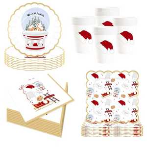 Ensemble de vaisselle jetable DAMAI pour fête de Noël, assiettes, serviettes, décorations rouges, pour 8 invités - Product Image 5