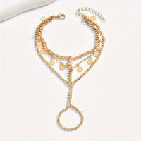 Chaîne de doigt multi-couches en métal pour femme, chaîne épaisse, chaîne de dos de main avec pendentif rond, accessoires, connectant les doigts