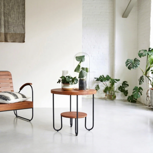 Round Wood <b>Coffee</b> <b>Table</b> Metal <b>Leg</b> Side <b>Table</b> Two Tier Accent <b>Table</b> <b>for</b> Living Room - Product Image 1