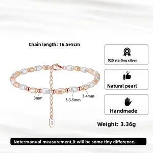 Joyería Fina, Pulsera de Plata de Ley 925 <span class=keywords><strong>con</strong></span> Perlas Barrocas Mixtas Blancas y Rosas, Joyería Elegante para Mujer, Regalos - Product Image 2