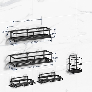 Ensemble de 5 paniers de <span class=keywords><strong>douche</strong></span> muraux noirs en acier inoxydable antirouille, écologiques, design flexible, sans perçage, adhésif de <span class=keywords><strong>rangement</strong></span> - Product Image 2