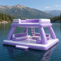 Dock gonflable pour marina avec bar central, sièges-canapés et parasol pour yacht, lac, plage, fête, activités de loisirs en plein air