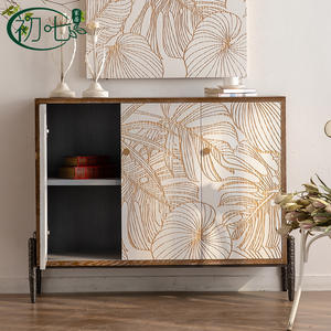 Mueble de entrada estilo Wabi Sabi retro tallado con puertas de vidrio y almacenamiento para sala de estar - Product Image 4