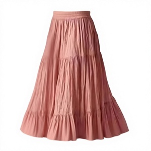 Women's Summer Line Maxi <b>Skirt</b> Casual Boho Style <b>Elastic</b> High Waist Comfortable Rayon Drawstring Long Plain Dyed A-Line Tassel - Product Image 1