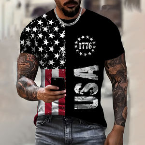 세련된 디자인 남성 패션 승화 티셔츠 사용자 정의 상의 캐주얼 대형 의류 미국 국기 패턴 미국 남성 티셔츠 - Product Image 2