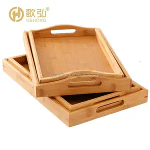 Supporto di fabbrica Premium LOGO personalizzato colazione vassoi in legno che servono bambù vassoio da portata in legno per alimenti in bambù