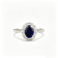 Bague Halo ovale en argent sterling 925 avec saphir bleu créé et pavé de zircone cubique, style vintage, pour femme, idéale pour fiançailles, mariage, promesse, cadeau de bijoux
