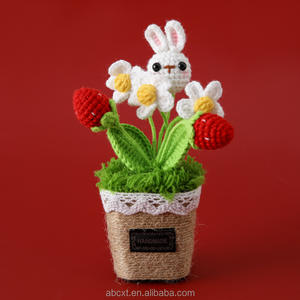 Main Tricoté Artificiel En <span class=keywords><strong>Pot</strong></span> Tournesol Fraise Lapin Mignon Crochet <span class=keywords><strong>Pot</strong></span> Plante pour La Maison Fête Des Mères Pâques Halloween - Product Image 1