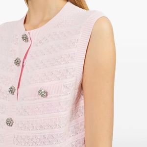 Vestido Leduo Personalizado para Mujer, Color Rosa Claro, Sin Mangas, Cuello Redondo, Tejido Texturizado, Decorado con Cristales, Corte en A, Largo por Encima de la Rodilla - Product Image 1