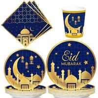 Ensemble de vaisselle imprimé Eid Mubarak, assiettes, gobelets, serviettes, pour la décoration de fête du festival islamique
