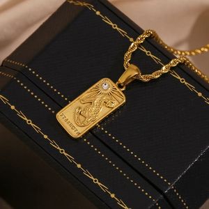 Zircon <span class=keywords><strong>Tarot</strong></span> Card Necklace 18K Chapado en oro Estilo vintage Cadena de cuerda de acero inoxidable para joyería o regalo - Product Image 5