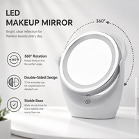 Miroir de maquillage rotatif à 360° rechargeable, miroir de courtoisie rond éclairé, interrupteur tactile, loupe double face