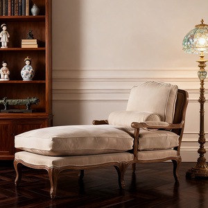 Mỹ Phong Cách Đất Nước Tufted Chenille Chaise Phòng Chờ Ghế Rắn Gỗ Chân Cổ Điển Nhà Giọng Ghế Cho Phòng Khách - Product Image 5