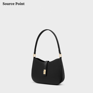 Simple <strong>Black</strong> Genuine Leather <strong>Small</strong> Underarm <strong>Handbag</strong> with Zipper Shackle Elegant Underarm Bags for Women - Product Image 1