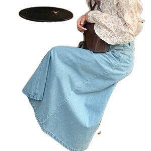 Jupe en jean A-line taille haute personnalisée pour femmes Robe en jean délavé bleu Jupe décontractée taille plus personnalisable - Product Image 1