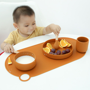 Soft Silicon Toddler Suction Feeding <b>Set</b> Food Snack Dinnerware Silicone Plate Cup Bib Silicone Baby Bowl and <b>Placemat</b> - Product Image 2