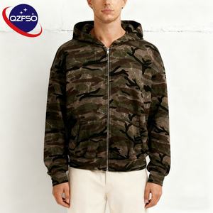 QZFSO Custom Streetwear Hoddie All Over Digital Printed Camuflaje Sudadera con capucha Hombres de alta calidad Heavyweight Camo Zip up Hoodie - Product Image 1