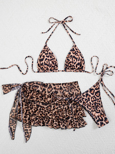 Conjunto de Bikini con Estampado de Leopardo para Mujer, Top Halter con Falda con Volantes, Traje de Baño de Dos Piezas de Spandex y Poliéster, Ropa de Playa Sexy - Product Image 5