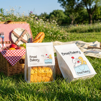 Bolsa de Papel Kraft con Cierre Metálico, Impresa con Ilustraciones Bonitas y Ecológicas, con Ventana Transparente, Apta para Alimentos, para Panadería y Tostadas