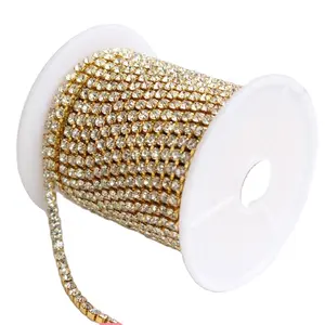 Cup Logam Rantai Pangkas Kuningan Cangkir Kristal Batu Rantai Manik-manik untuk Saree Aksesori Blus